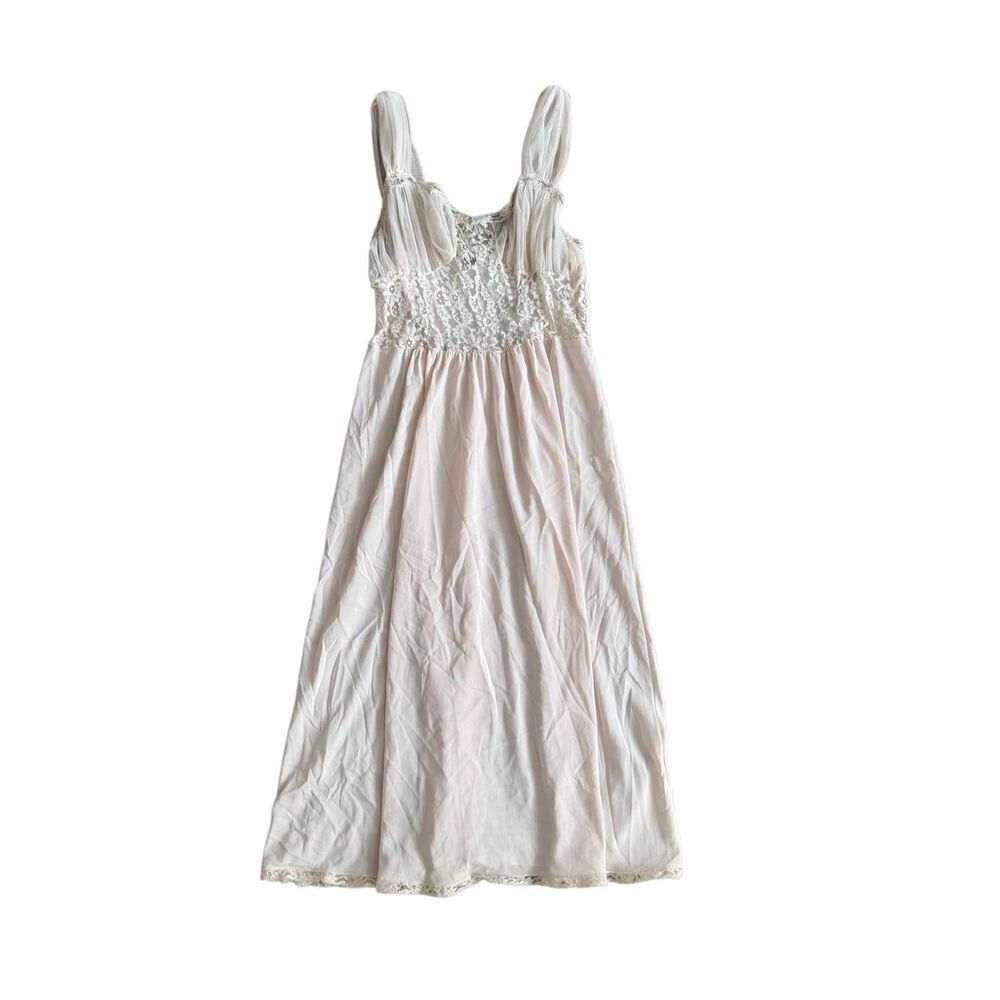 Vintage Nylon Blush Pink Slip On Lace Sheer Dress Size Small